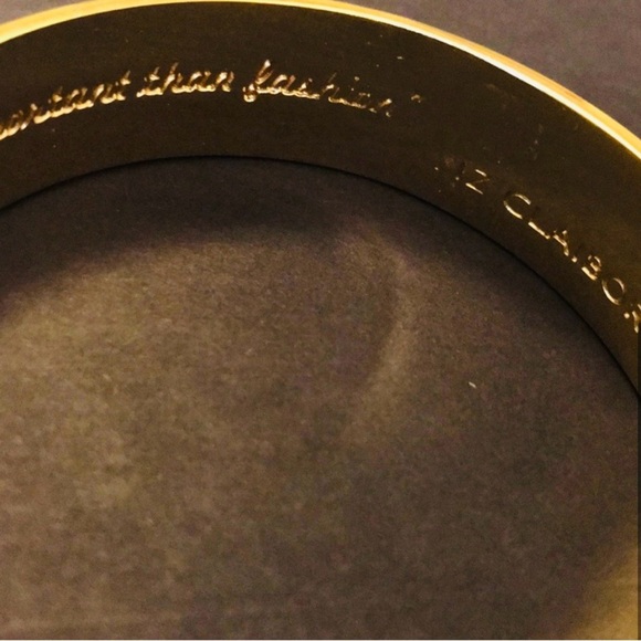Liz Claiborne Bangle NWOT. Interior Engraved. Black, white, gray stripes - Picture 5 of 5